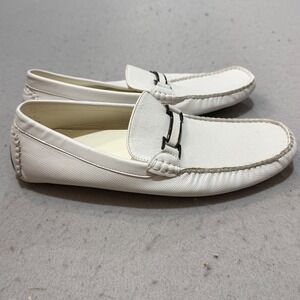 Sio Mens 046872 White Textured Driving Loafers Bit Detail Size 10